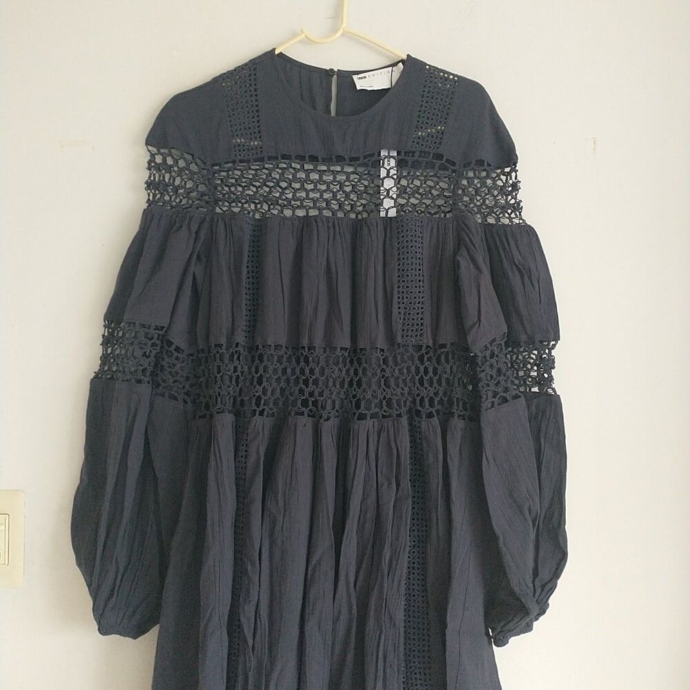 ASOS Edition Maxi Dress 2 S/M*Gray Puff Sleeve Crochet Boho Witchy Fairy Grunge - Picture 4 of 16